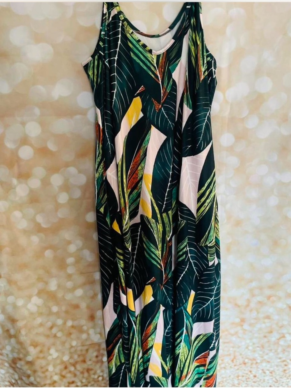 Tropical Leaf Print Maxi Dress - Green & Yellow